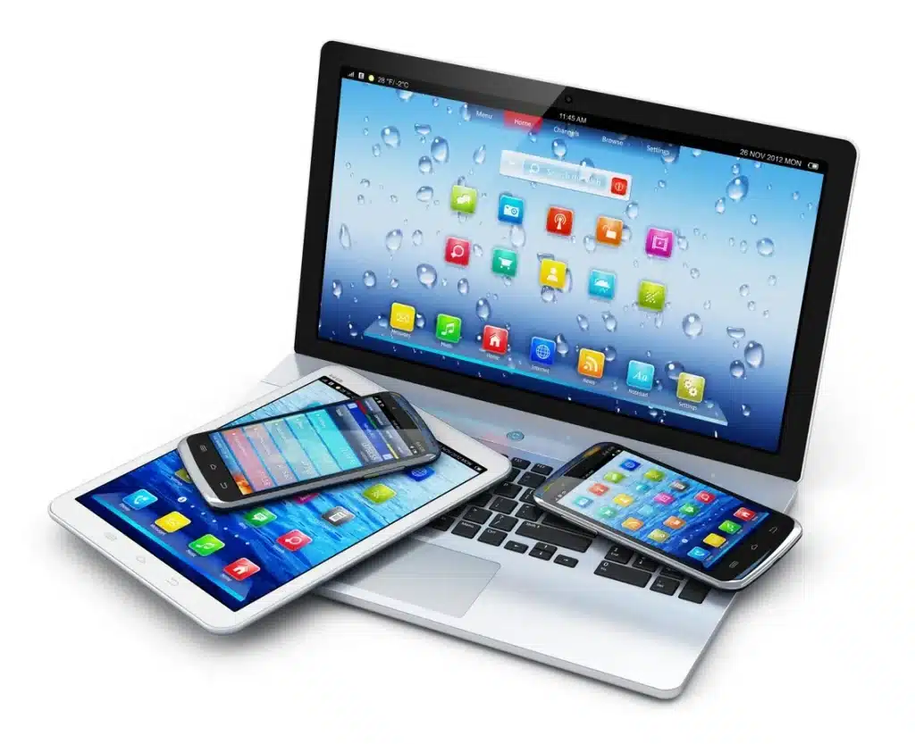 Laptop, tablet, and phones